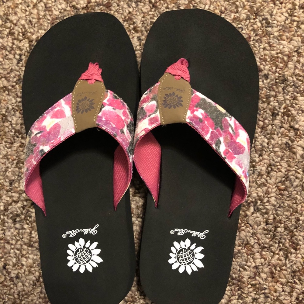Pink yellow box flip flops